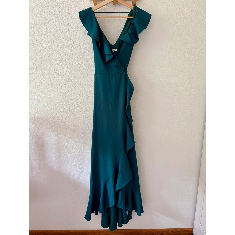 Leith Women's S Forest Green Ruffle Wrap Maxi Dress Sleeveless V-Neck